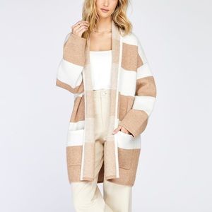 Gentle Fawn Tan and White Striped Cardigan oversized